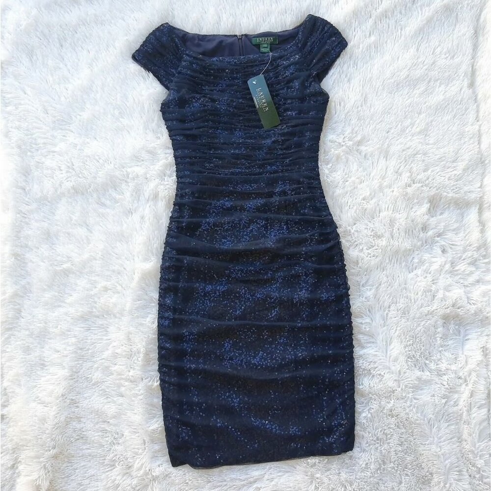Lauren By Ralph Lauren Evening Collection Blue Sequin Dress 12